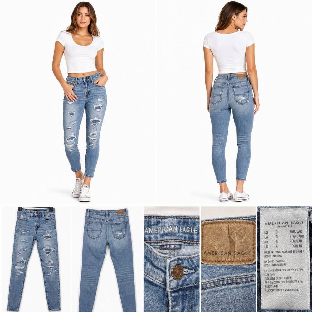 American Eagle Hi-Rise Jegging Crop Distressed 0 Regular